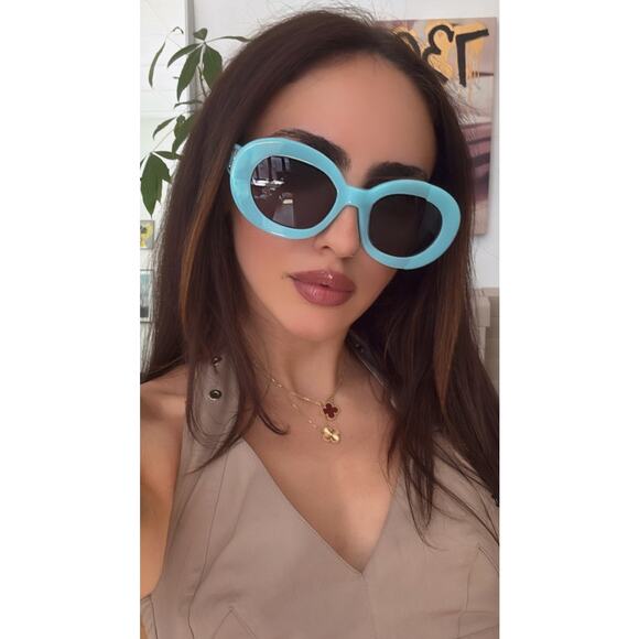 NEW Celine CL40312U Triomphe Blue Round Sunglasses - Picture 2 of 10